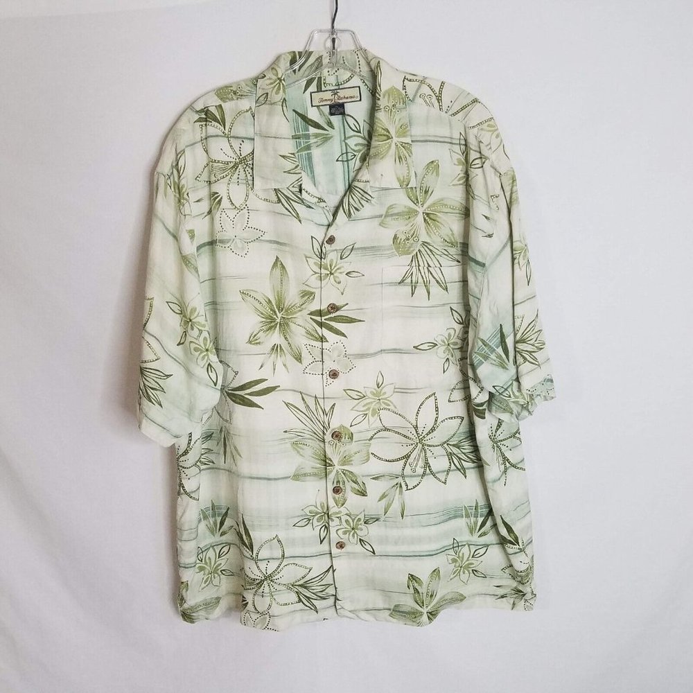 Tommy‎ Bahama Silk Floral Button Front Hawaiian Shirt Mens Size XL
